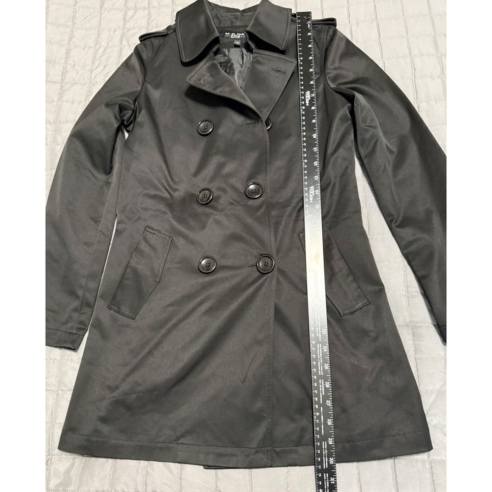 Women's classic black double-breasted trench coat Size M by M.C.NA - Picture 6 of 6